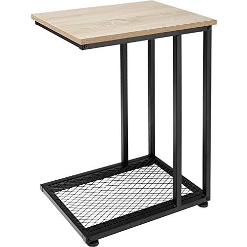 tectake Beistelltisch in C-Form aus Holz und Metall, Industrie-Design, Couchtisch mit Gitterablage, 48 x 35 x 66 cm, schwarzes Metallgestell (Industrial Holz hell, Eiche Sonoma) von tectake