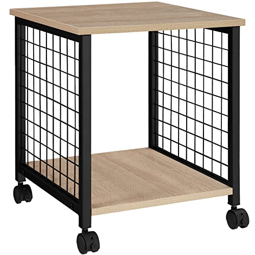 tectake Beistelltisch mit 2 Ablagen und Rollen, Nachttisch im Industrie-Design, 40 x 40 x 48 cm, für Wohnzimmer Schlafzimmer Büro, schwarzes Metallgestell (Industrial Holz hell, Eiche Sonoma) von tectake