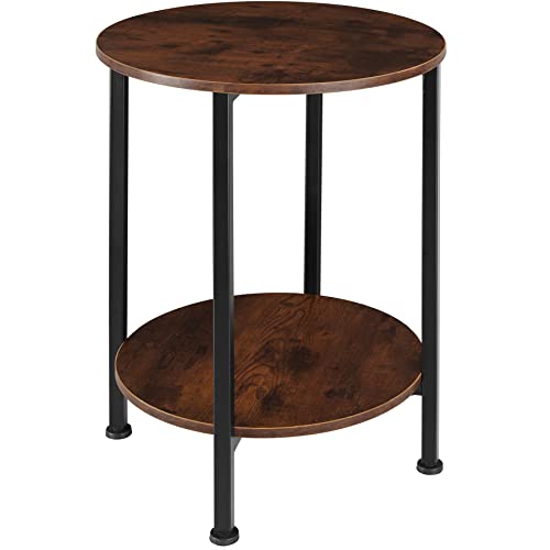 tectake Beistelltisch rund aus Holz und Metall, Industrie-Design, Couchtisch mit 2 Ablagen, für Wohnzimmer, Schlafzimmer, Ø 45 x 64 cm, schwarzes Metallgestell (Industrial Dunkelbraun) von tectake