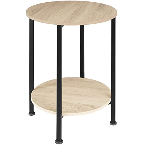 tectake Beistelltisch rund aus Holz und Metall, Industrie-Design, Couchtisch mit 2 Ablagen, für Wohnzimmer, Schlafzimmer, Ø 45 x 64 cm, schwarzes Metallgestell (Industrial Holz hell, Eiche Sonoma) von tectake