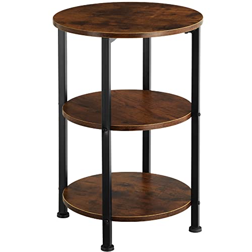 tectake Beistelltisch rund aus Holz und Metall, Industrie-Design, Couchtisch mit 3 Ebenen, für Wohnzimmer Schlafzimmer, Ø 40 x 61 cm, schwarzes Metallgestell (Industrial Dunkelbraun) von tectake