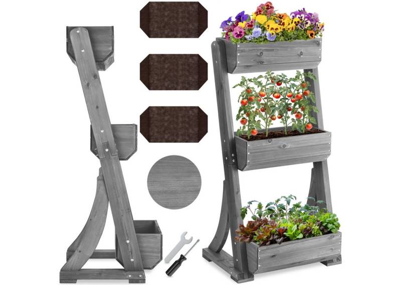 tectake Blumentopf Vertikalbeet Flora, lackiertes Holz, inkl. Pflanzvlies, wetterfest und standsicher von tectake