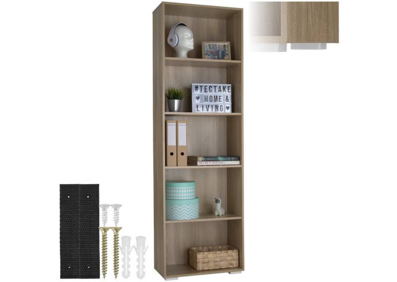 tectake Bücherregal Bücherständer Lexi 5 Fächer 60x30x190cm, Set 1-tlg., MDF von tectake