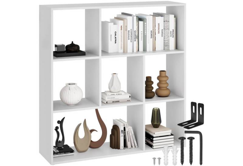 tectake Bücherregal Bücherständer Tartu mit 7 offenen Fächern, 104x29x107cm, Set 1-tlg., asymmetrisches Design von tectake
