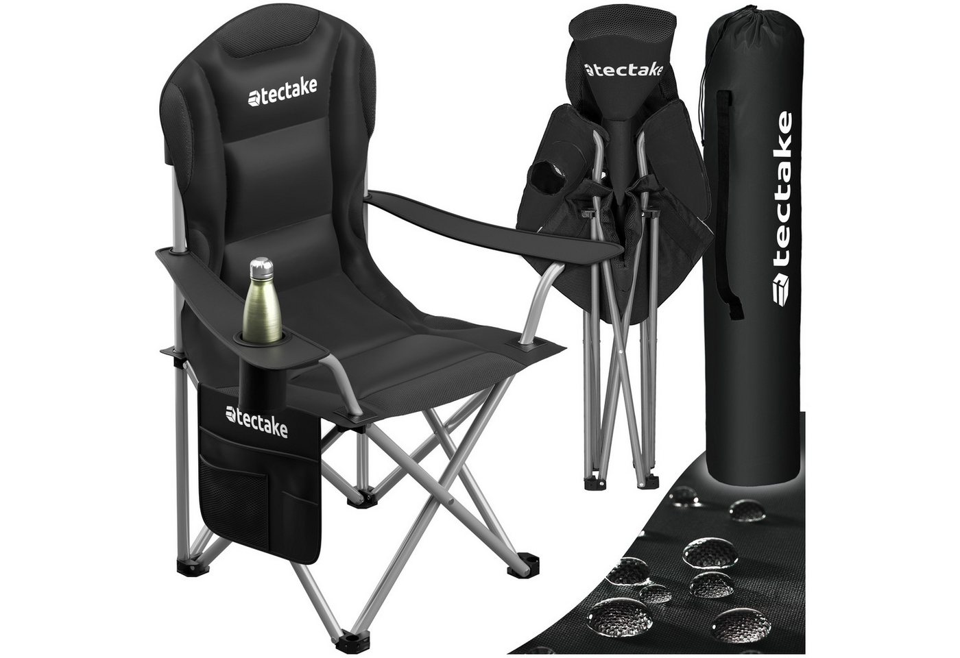 tectake Campingstuhl Gepolsterter Campingstuhl (Set., 1 St), Inklusive Getränkehalter, Seitentasche und Tragetasche von tectake