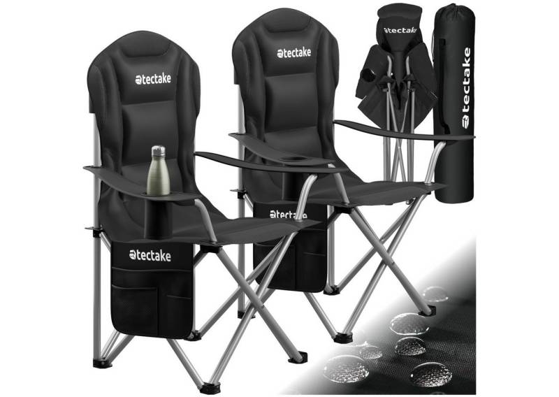 tectake Campingstuhl Gepolsterter Campingstuhl (Set., 2 St), Inklusive Getränkehalter, Seitentasche und Tragetasche von tectake