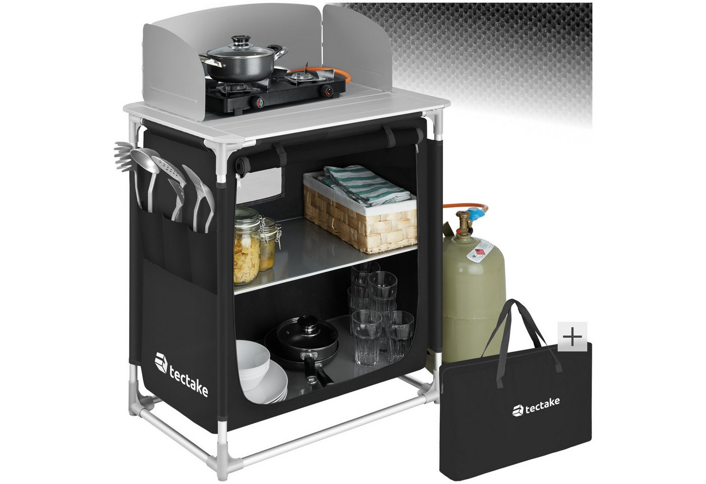 tectake Campingtisch Campingküche Premium mit 2 Fächern (1-St., 1 tlg), Sehr kompakt zerlegbar von tectake