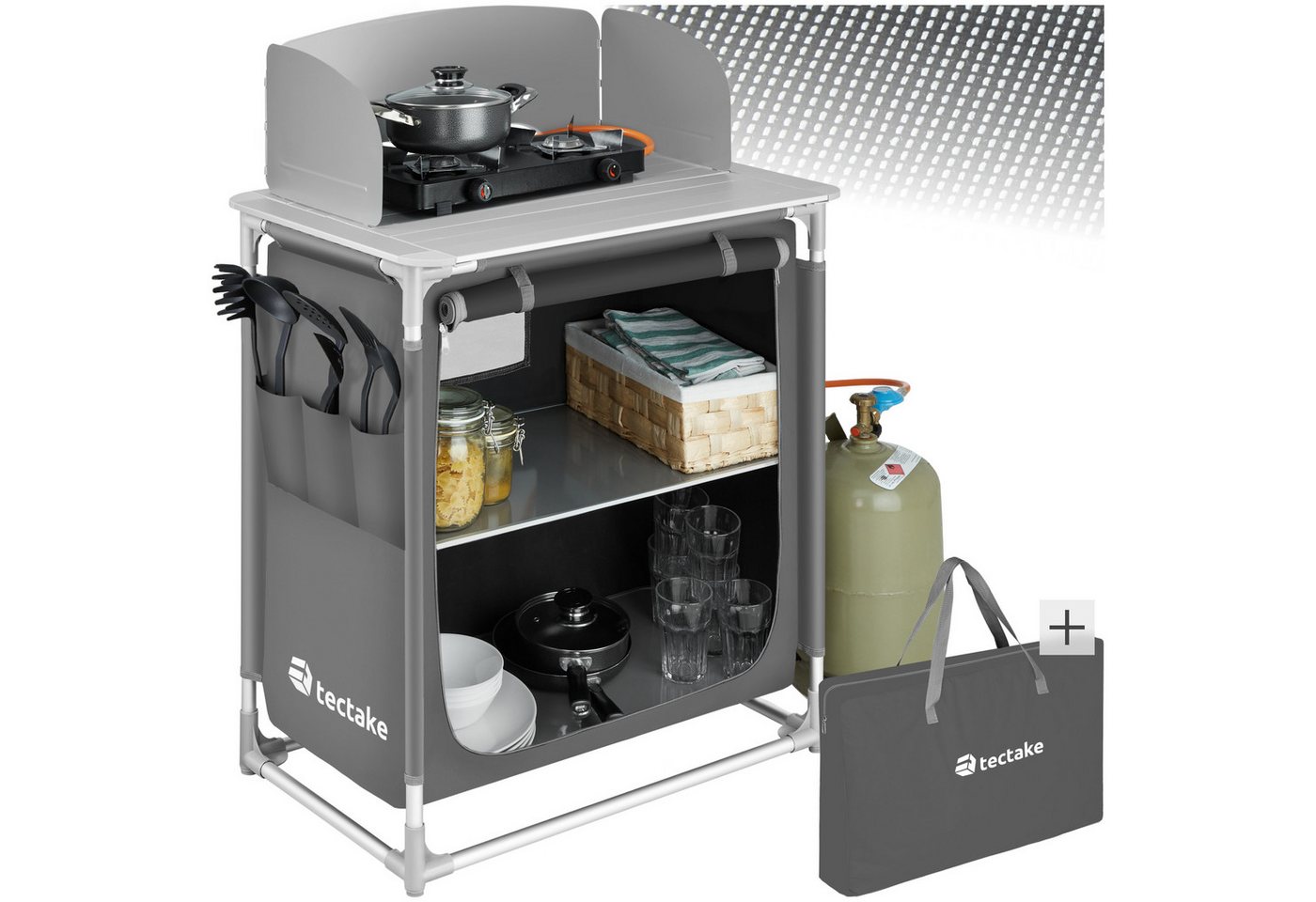 tectake Campingtisch Campingküche Premium mit 2 Fächern (1-St., 1 tlg), Sehr kompakt zerlegbar von tectake