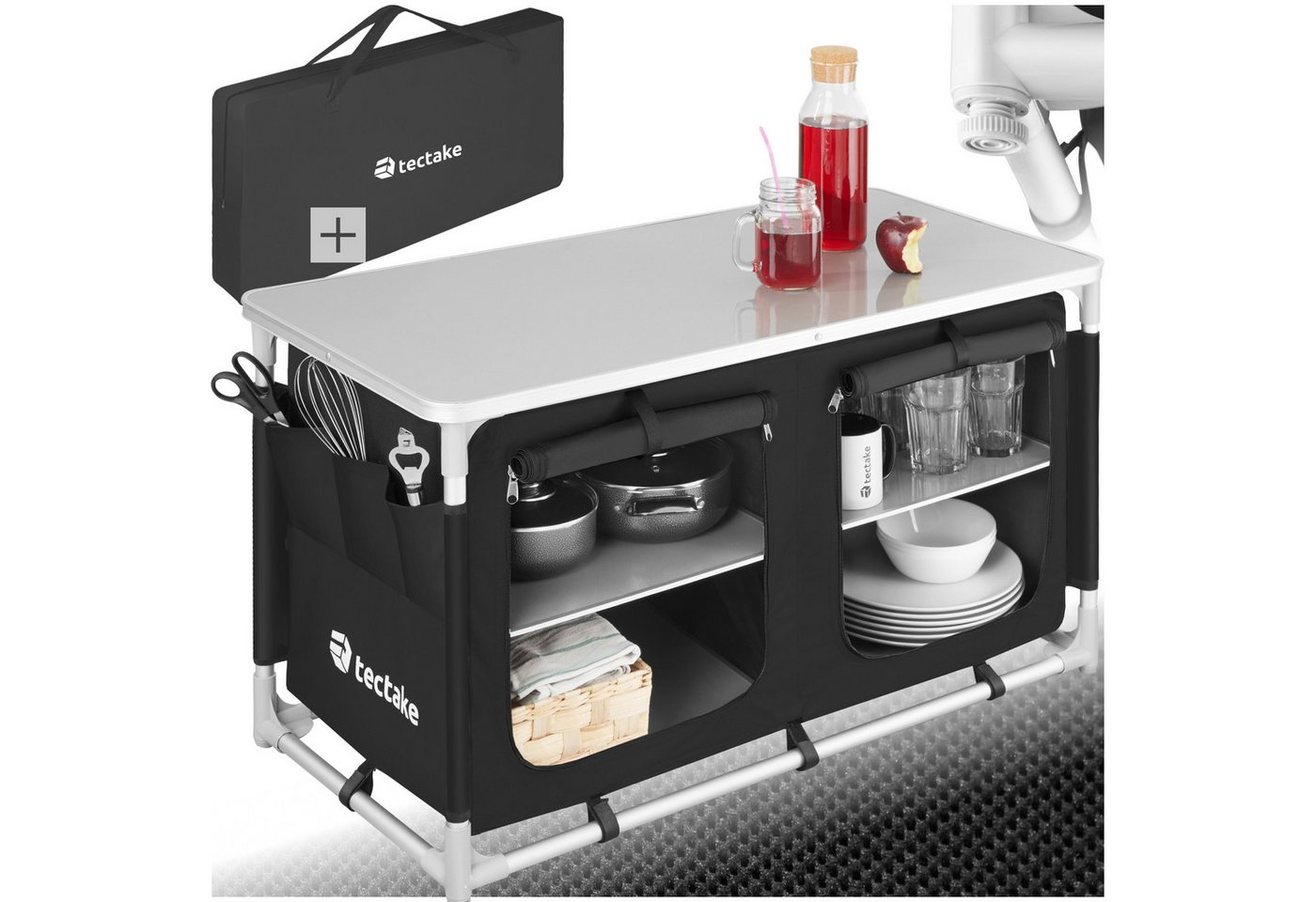tectake Campingtisch Campingschrank Komfort mit 4 Fächern (1-St., 1 tlg), Sehr kompakt zerlegbar von tectake