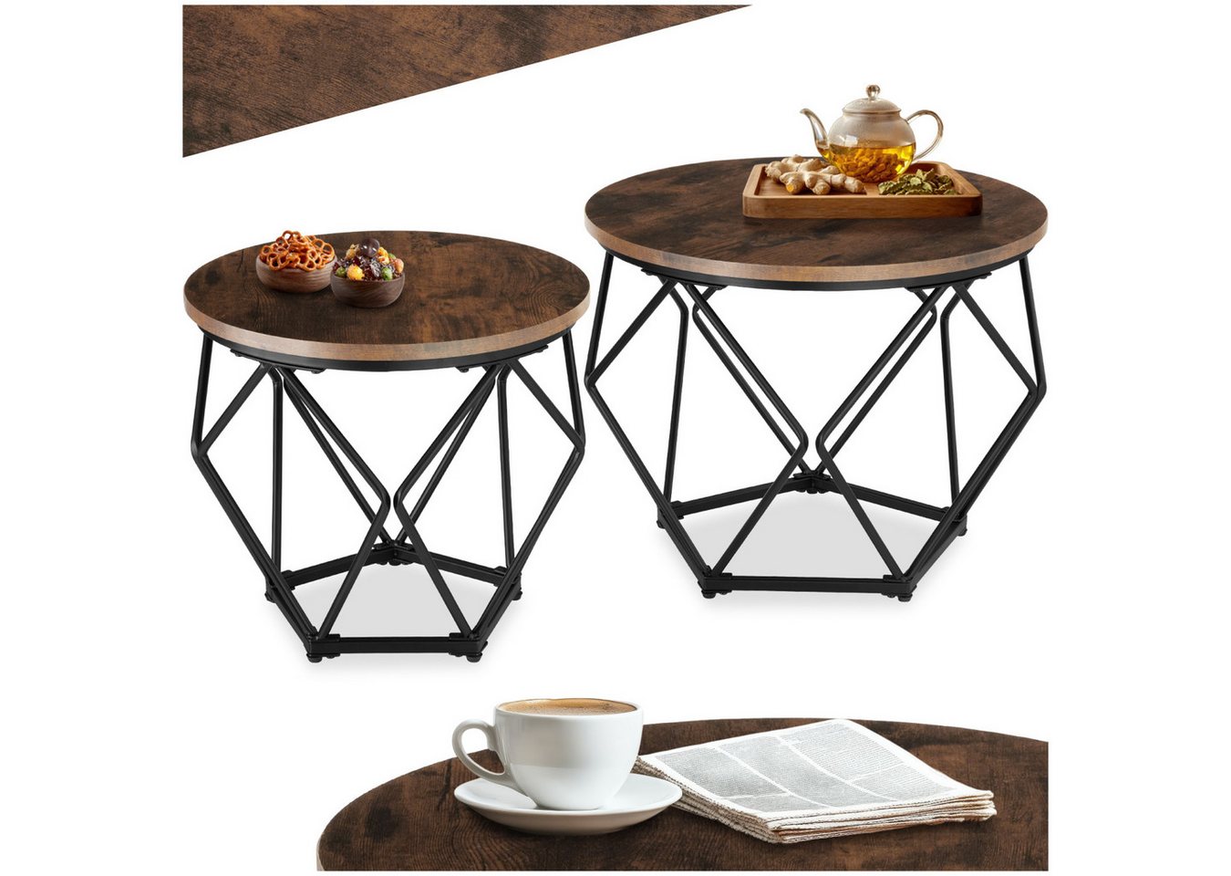 tectake Couchtisch 2er Set Couchtisch (1-St., 2 tlg), Zwei modische Couchtische im minimalistischen Industrial Look von tectake
