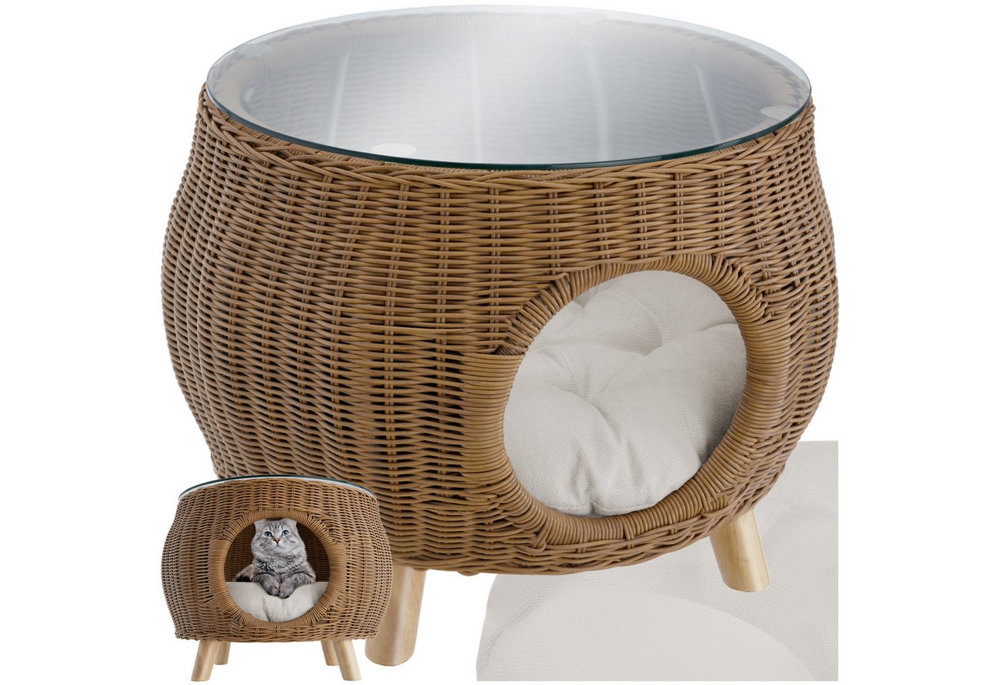 tectake Couchtisch Tivoli (1-St., 2 tlg), Eleganter Couchtisch mit integriertem, gemütlichem Haustierbett von tectake
