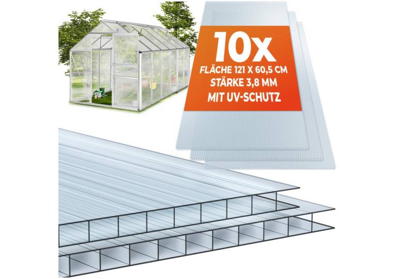 tectake Doppelstegplatte 10er Set Doppelstegplatten, 0,4 mm, (10-St), 7,32 m² Gesamtfläche, individuell zuschneidbar von tectake