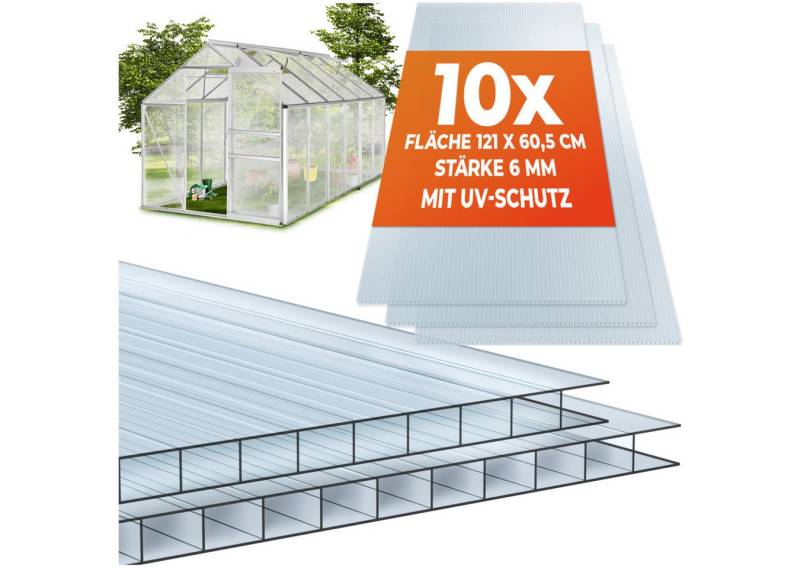 tectake Doppelstegplatte 10er Set Doppelstegplatten, 0,6 mm, 7,32 m² Gesamtfläche, individuell zuschneidbar von tectake