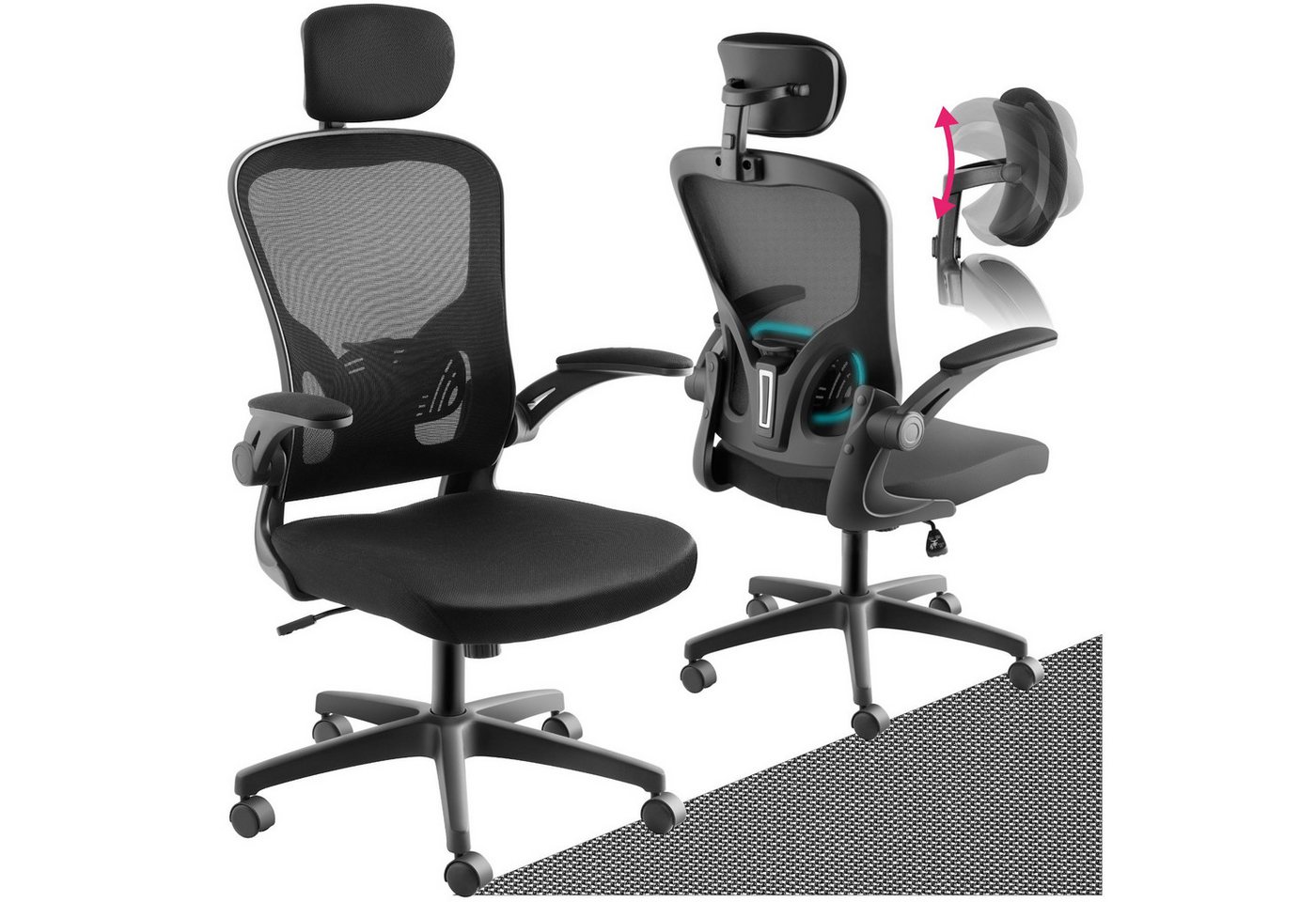 tectake Drehstuhl Bürostuhl (Set., 1 St), Ergonomische Rückenlehne mit individuell anpassbarer Kopflehne von tectake