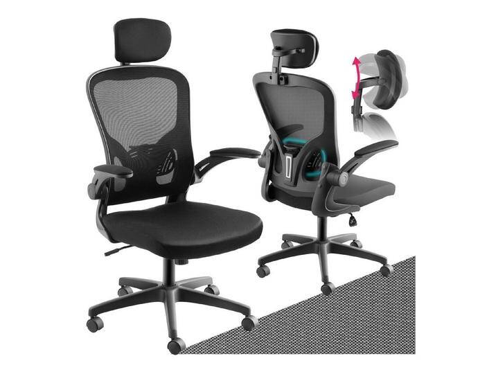 tectake Drehstuhl Bürostuhl (Set., 1 St), Ergonomische Rückenlehne mit individuell anpassbarer Kopflehne, schwarz von tectake