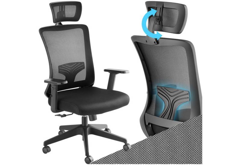 tectake Drehstuhl Bürostuhl (Set, 1 St), Hohe Rückenlehne, flexibel anpassbarer Kopflehne + Lordosenstütze von tectake