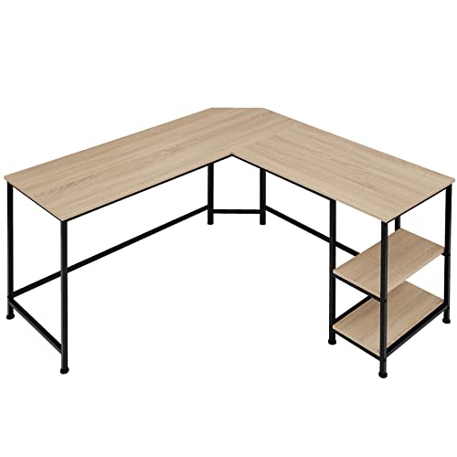 tectake Eckschreibtisch mit 2 Regalfächern, L-förmiger Computertisch, Industrial Design, Bürotisch aus Holz, schwarzes Metallgestell (Industrial Holz hell, Eiche Sonoma) von tectake