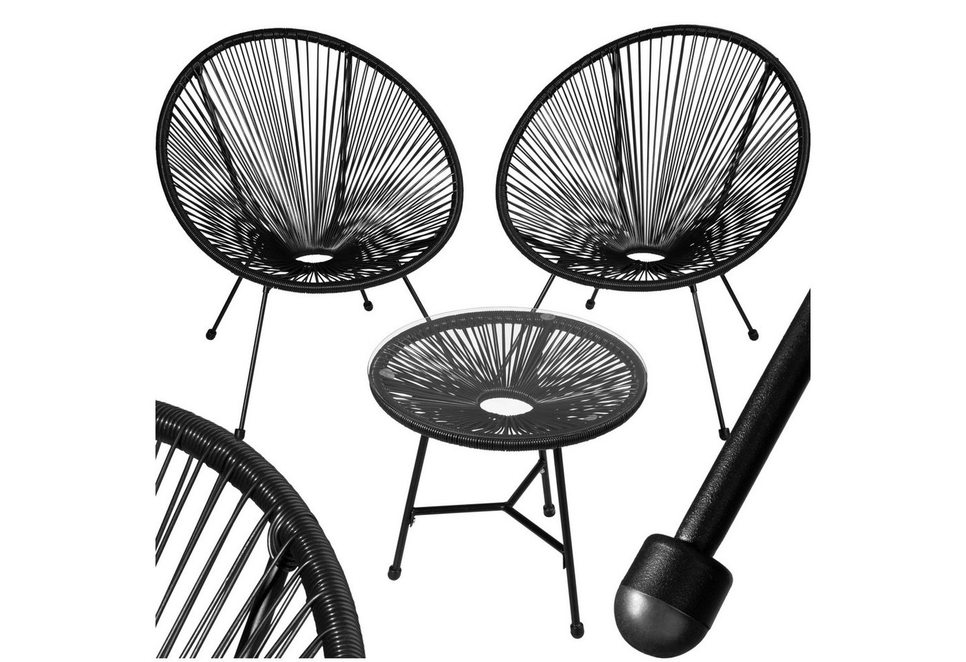 tectake Essgruppe 2 Gartenstühle Santana mit Tisch, (Set., 3-tlg), Elastische Stränge aus Polyethylen von tectake