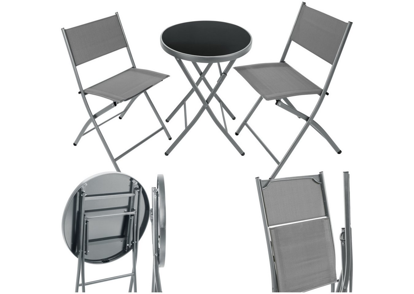tectake Essgruppe Bistro-Set, (Set., 3-tlg), Robustes Gestell aus Stahl von tectake