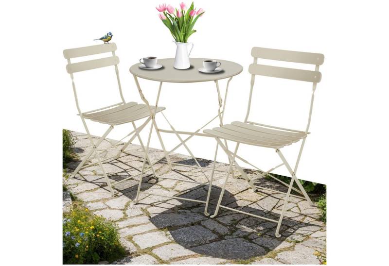 tectake Essgruppe Bistrotisch Set, (Set., 3-tlg), Solides, pulverbeschichtetes Stahlgestell – langlebig & robust von tectake