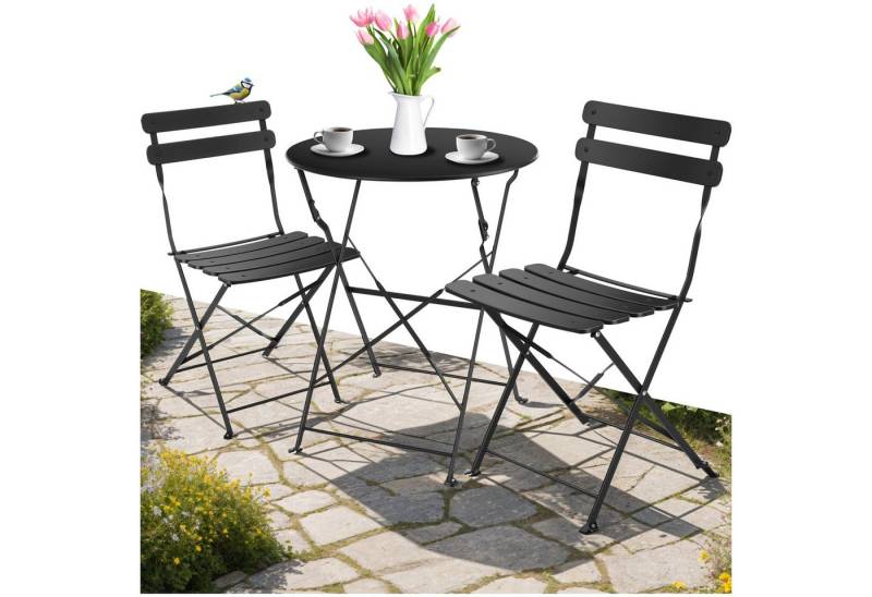 tectake Essgruppe Bistrotisch Set, (Set, 3-tlg), Solides, pulverbeschichtetes Stahlgestell – langlebig & robust von tectake