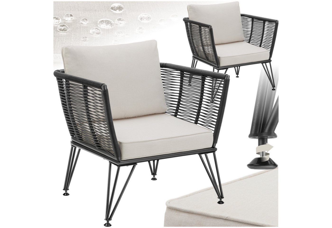 tectake Essgruppe Garten-Loungesessel Sundo im Rope-Design, (Set., 2-tlg), Solide Gestelle aus pulverbeschichtetem Stahl von tectake