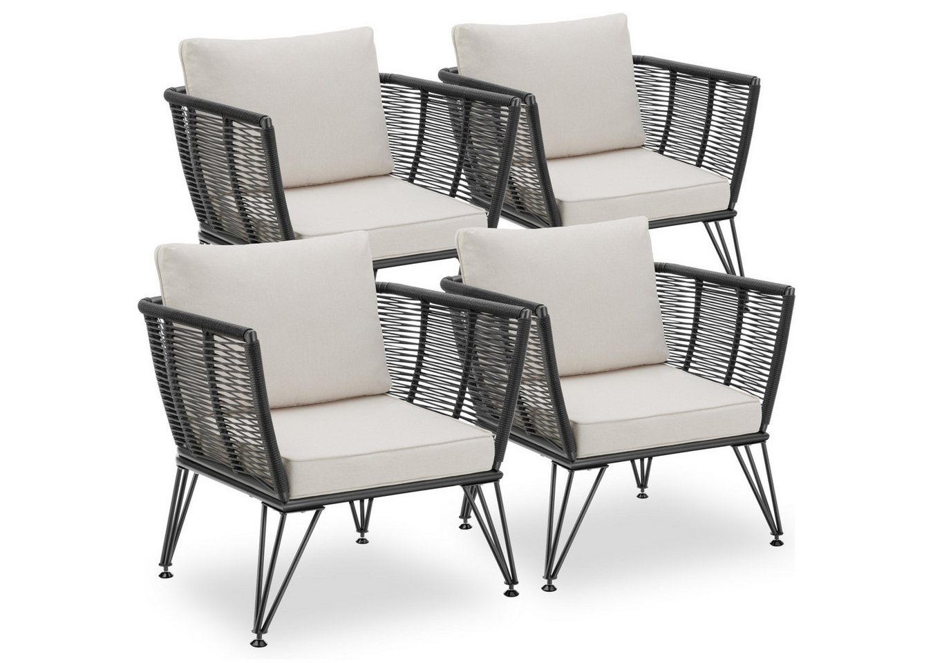 tectake Essgruppe Garten-Loungesessel Sundo im Rope-Design, (Set., 4-tlg), Solide Gestelle aus pulverbeschichtetem Stahl von tectake