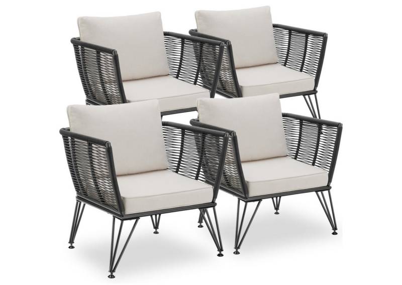 tectake Essgruppe Garten-Loungesessel Sundo im Rope-Design, (Set., 4-tlg), Solide Gestelle aus pulverbeschichtetem Stahl von tectake