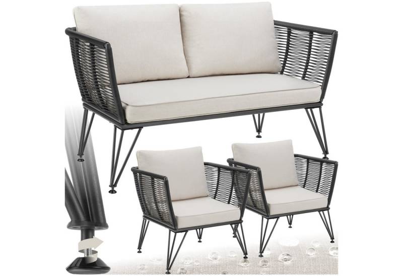 tectake Essgruppe Garten-Loungeset, (Set., 3-tlg), Wetterfestes und strapazierfähiges Polyrattan in Rundform von tectake