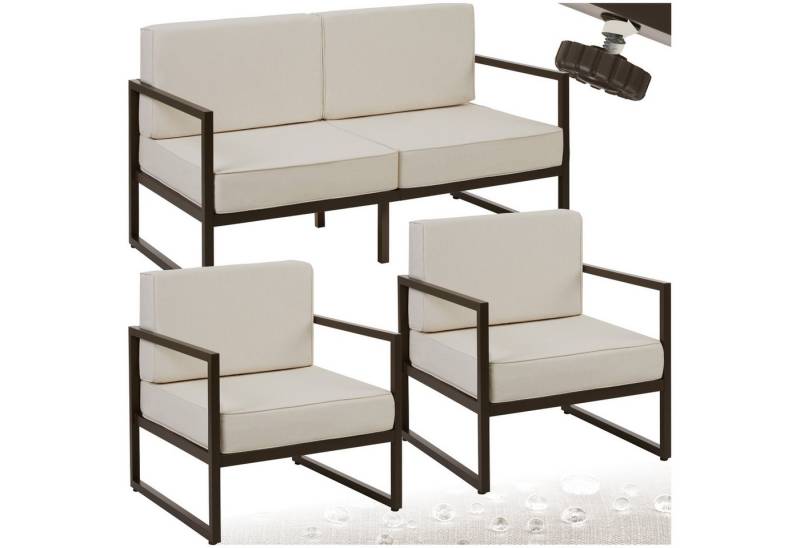 tectake Essgruppe Garten-Loungeset, (Set., 3-tlg), Pulverbeschichtete Stahlgestelle für maximale Stabilität von tectake