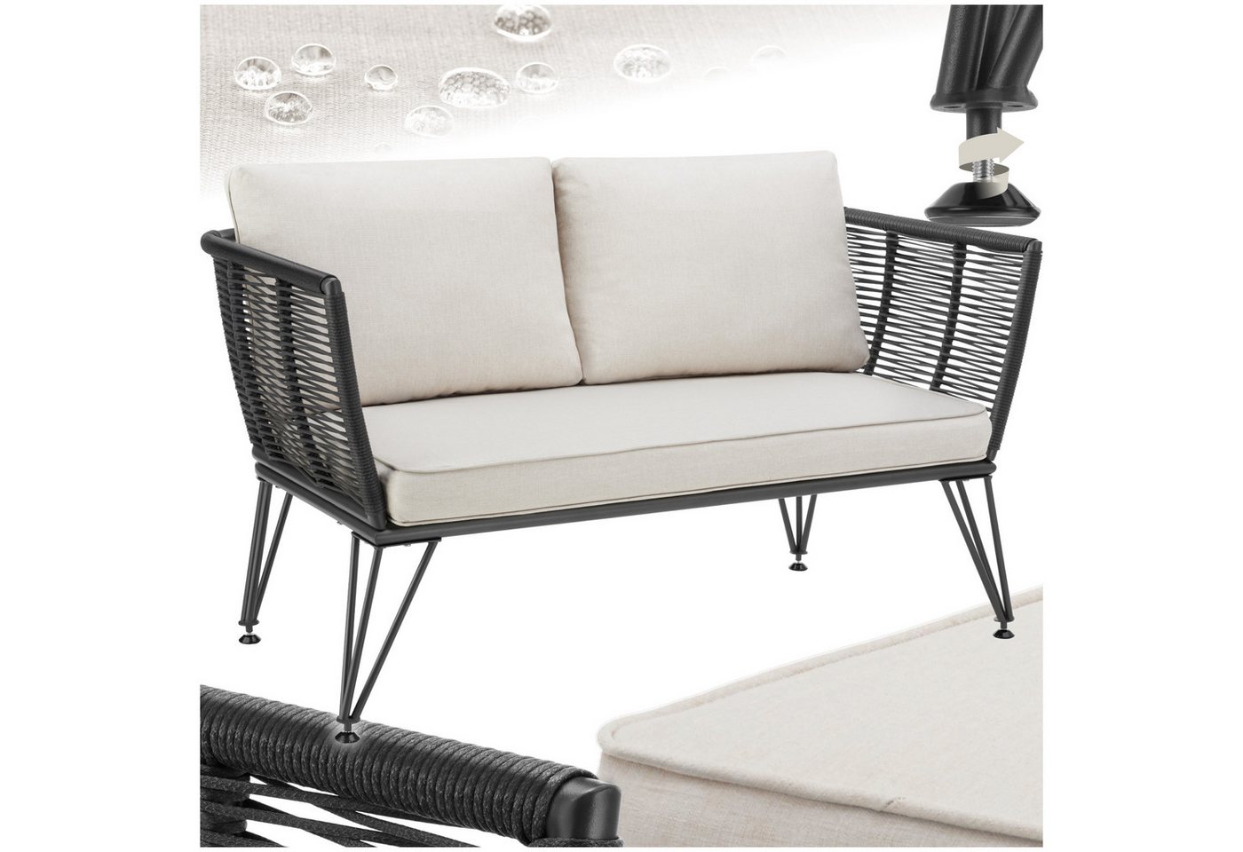 tectake Essgruppe Garten-Loungesofa, (Set., 1-tlg), Solides Gestell aus pulverbeschichtetem Stahl von tectake
