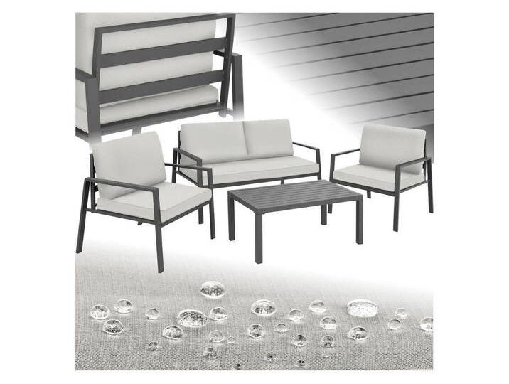 tectake Essgruppe Sitzgruppe, (Set., 4-tlg), Extradicke und wasserabweisende Kissen, grau von tectake
