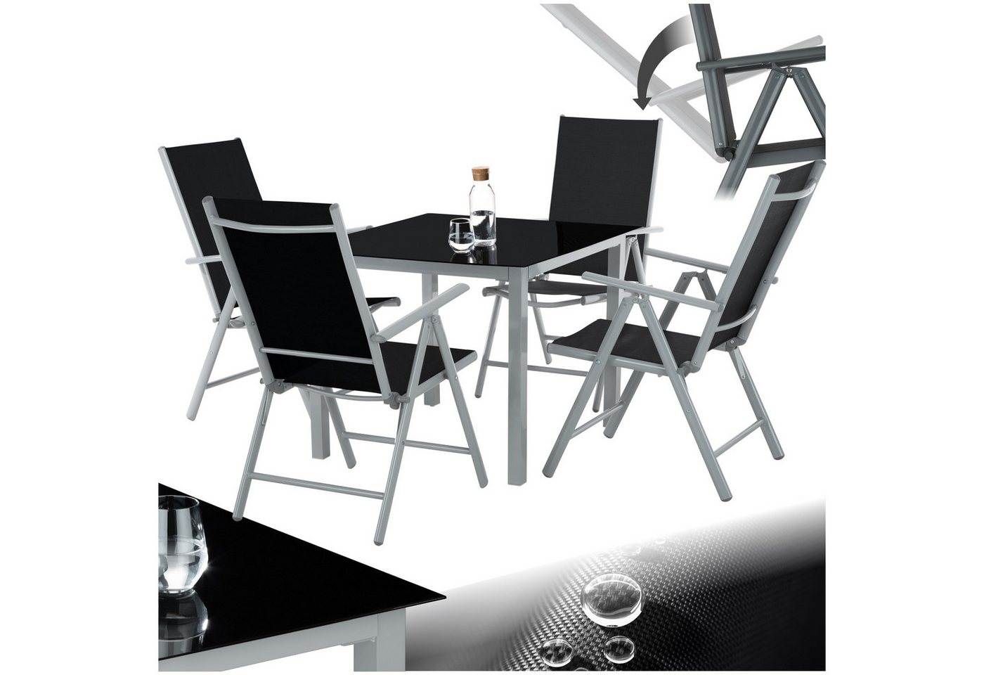 tectake Essgruppe Sitzgruppe, (Set., 5-tlg), Stuhlneigung in 8 Stufen verstellbar (95°-135) von tectake