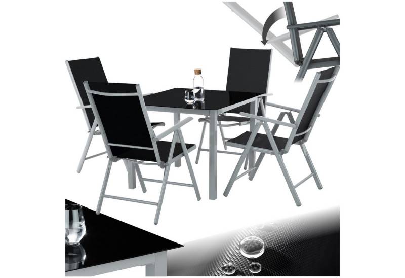 tectake Essgruppe Sitzgruppe, (Set., 5-tlg), Stuhlneigung in 8 Stufen verstellbar (95°-135) von tectake