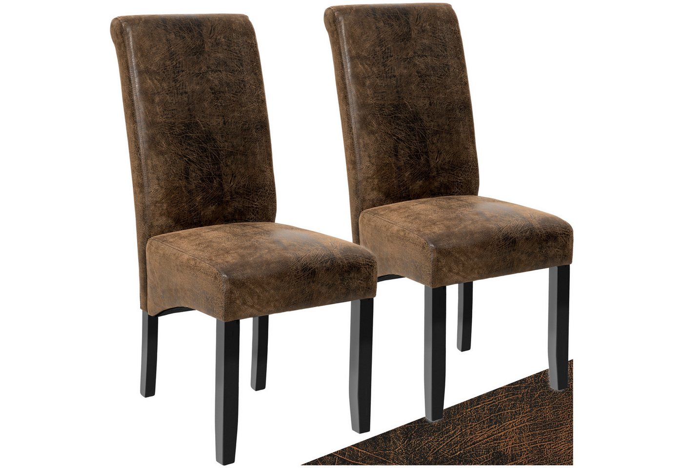 tectake Esszimmerstuhl (2er Set, 2 St), gepolstert mit Kunstlederbezug von tectake