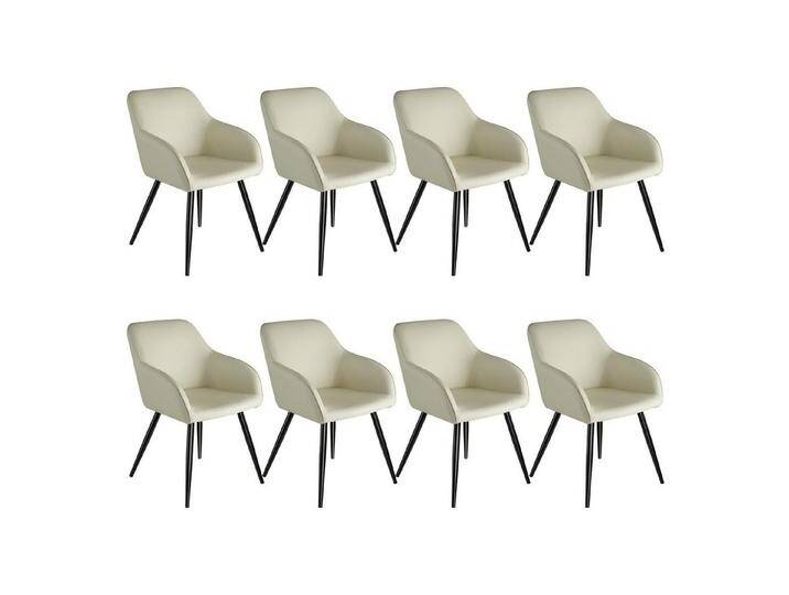 tectake Esszimmerstuhl 8er Set Küchenstuhl Marilyn Stoff, schwarze Stuhlbeine (Set., 8 St), Vielseitig verwendbar und kombinierbar, beige schwarz von tectake