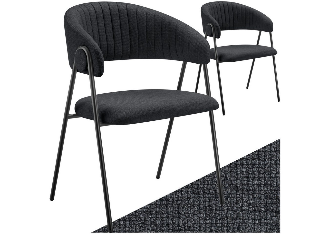 tectake Esszimmerstuhl Armlehnstuhl (2er Set, 2 St), Webstoff & gepolstert von tectake