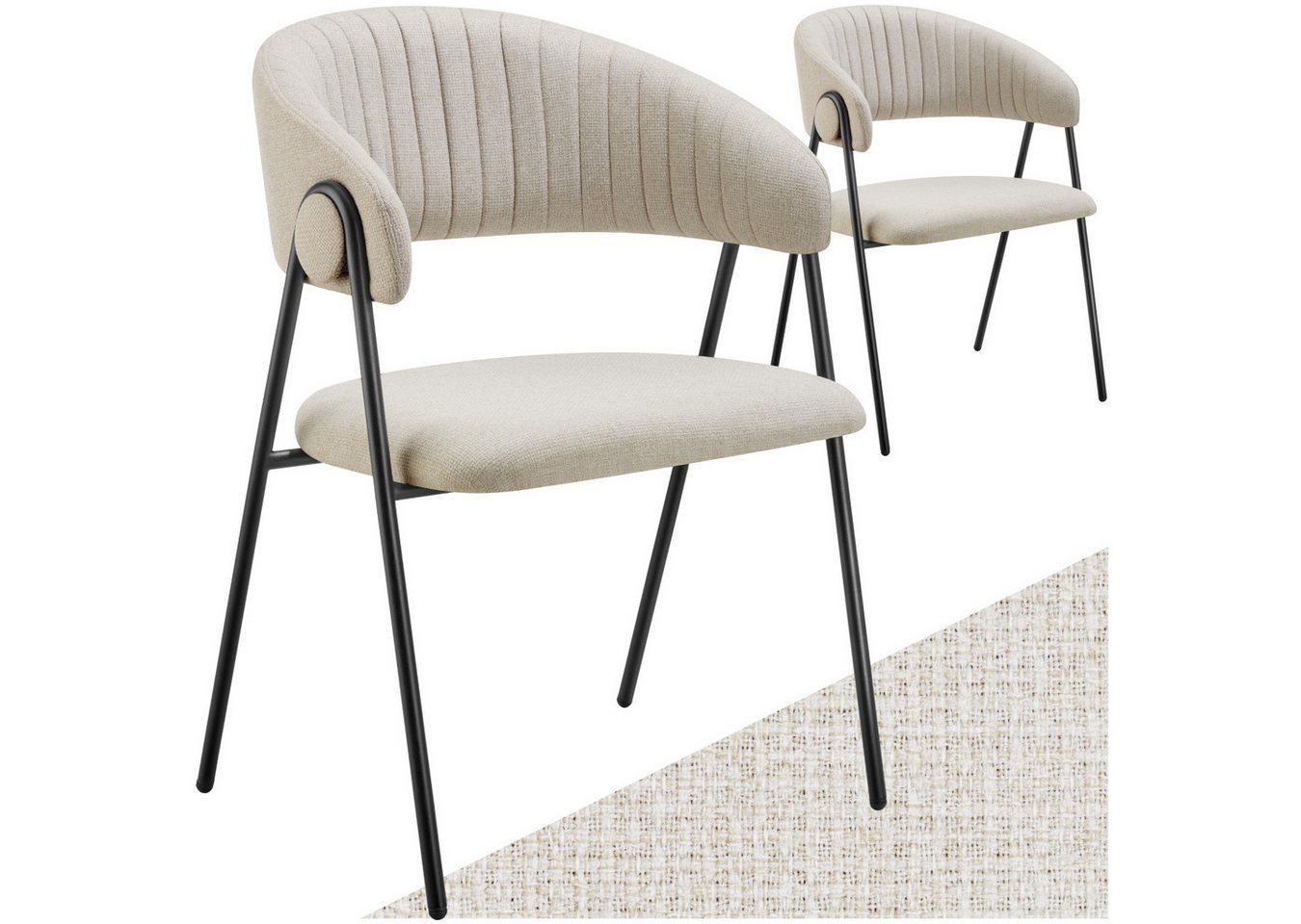 tectake Esszimmerstuhl Armlehnstuhl (2er Set, 2 St), Webstoff & gepolstert von tectake