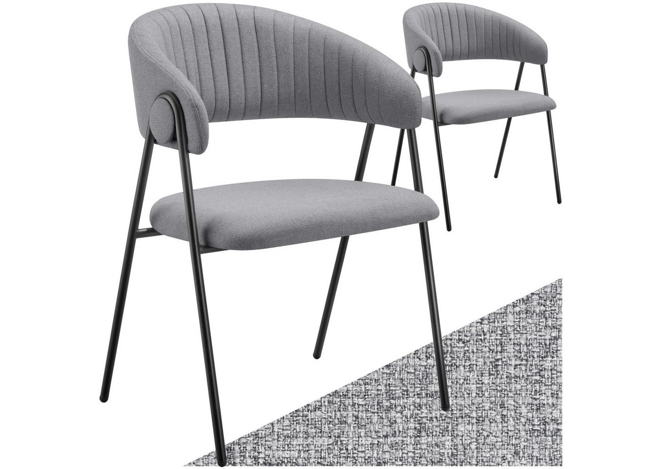 tectake Esszimmerstuhl Armlehnstuhl Bedano, gepolstert, Webstoff, Belastbarkeit 150 kg (Set, 2 St), Durchgehende Arm- und Rückenlehne in C-Form mit elegantem Steppmuster von tectake