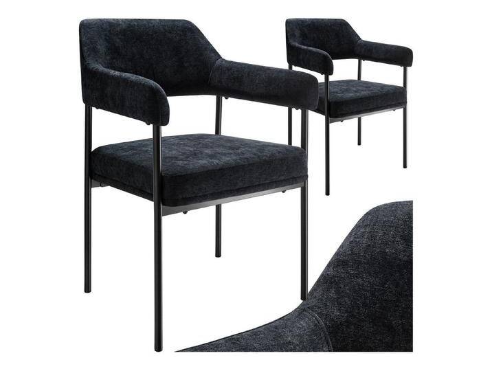 tectake Esszimmerstuhl Armlehnstuhl (2er Set, 2 St), gepolstert, schwarz, Webstoff schwarz/schwarz von tectake