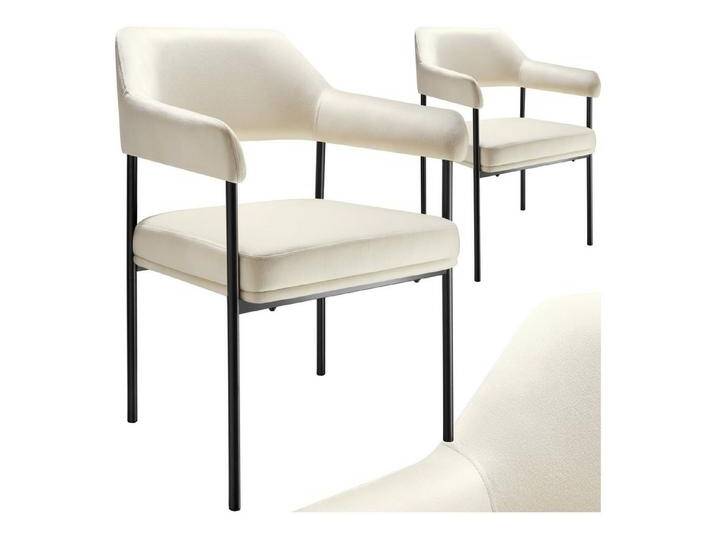 tectake Esszimmerstuhl Armlehnstuhl (2er Set, 2 St), gepolstert, weiß, Samtoptik off-white von tectake