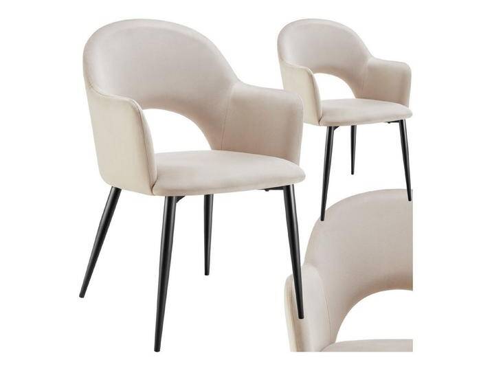 tectake Esszimmerstuhl Armlehnstuhl (2er Set, 2 St), in Samtoptik & gepolstert, beige, 2 St. von tectake