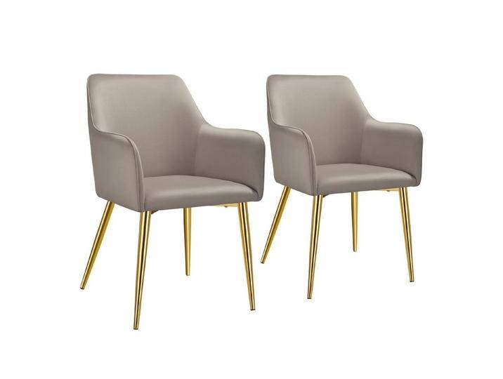 tectake Esszimmerstuhl Armlehnstuhl (2er Set, 2 St), in Samtoptik & gepolstert, braun, Taupe von tectake