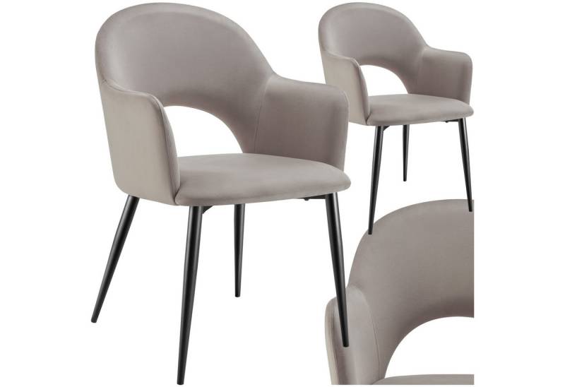 tectake Esszimmerstuhl Armlehnstuhl (2er Set, 2 St), in Samtoptik & gepolstert von tectake