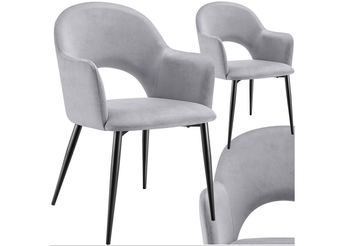 tectake Esszimmerstuhl Armlehnstuhl Sachel, Samtoptik, gepolstert, Belastbarkeit 120 kg (Set, 2 St), Große Sitzschalen mit durchgehender Arm- und Rückenlehne von tectake