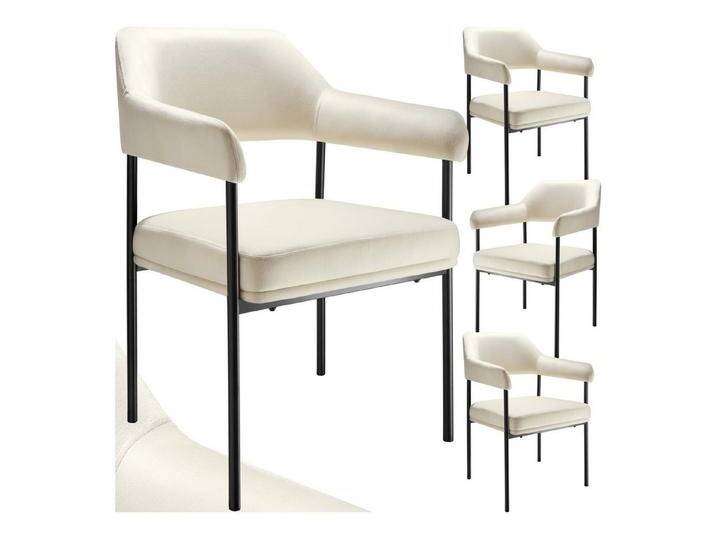 tectake Esszimmerstuhl Armlehnstuhl (4er Set, 4 St), gepolstert, weiß, Samtoptik off-white von tectake