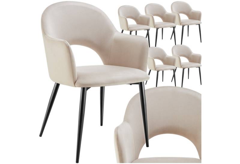 tectake Esszimmerstuhl Armlehnstuhl (6er Set, 6 St), in Samtoptik & gepolstert von tectake