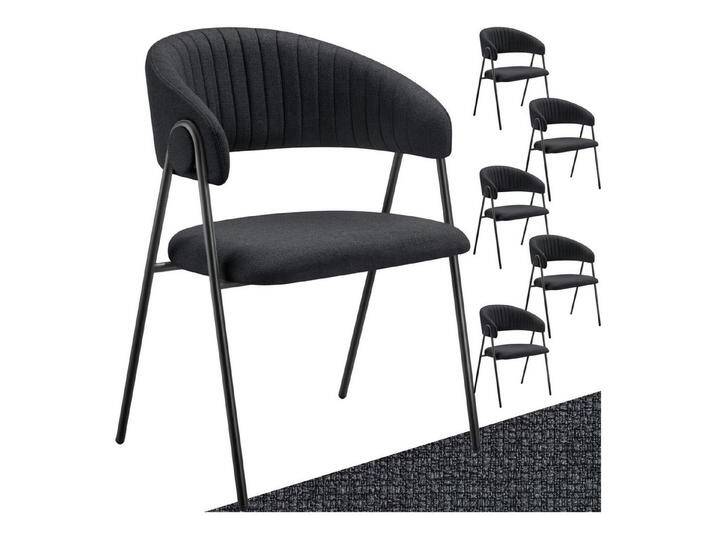 tectake Esszimmerstuhl Armlehnstuhl Bedano, gepolstert, Webstoff, Belastbarkeit 150 kg (Set, 6 St), Durchgehende Arm- und Rückenlehne in C-Form mit elegantem Steppmuster, schwarz von tectake