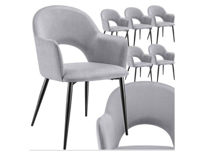 tectake Esszimmerstuhl Armlehnstuhl Sachel, Samtoptik, gepolstert, Belastbarkeit 120 kg (Set, 6 St), Große Sitzschalen mit durchgehender Arm- und Rückenlehne, grau von tectake