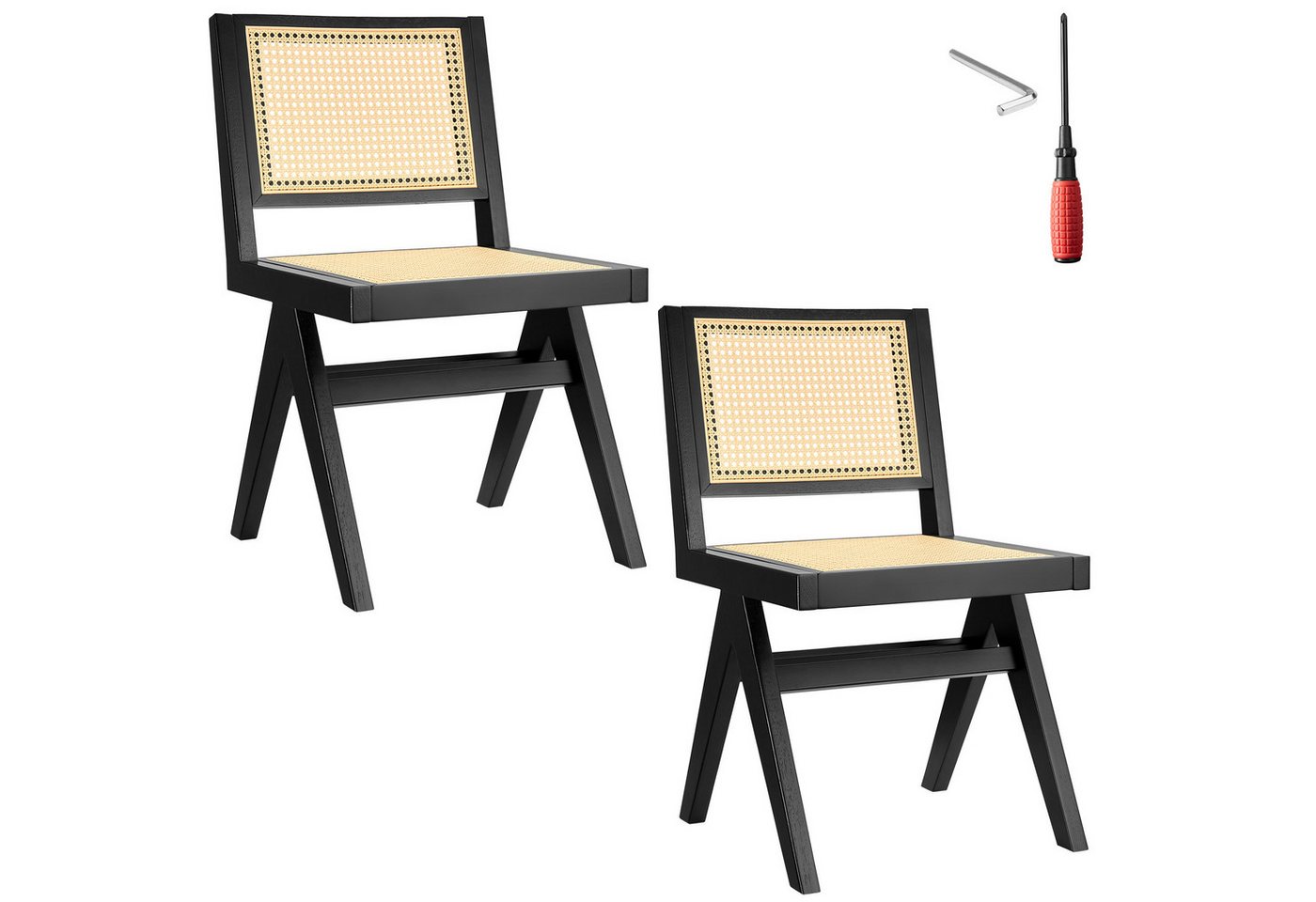 tectake Esszimmerstuhl Holzstuhl (Set., 2 St), Große Rückenlehne und Sitzfläche mit schickem Wiener Geflecht von tectake